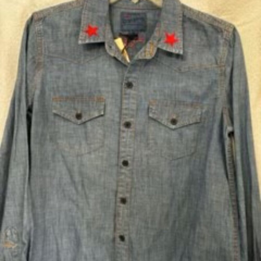 Lucky Brand denim embroidered button-up shirt NWT Size M